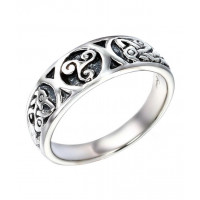 BAGUE TRISKEL ET SYMBOLES CELTIQUES, en argent