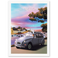 AFFICHE Bretagne, Bigoudène en 2 CV (30 x 40 cm)