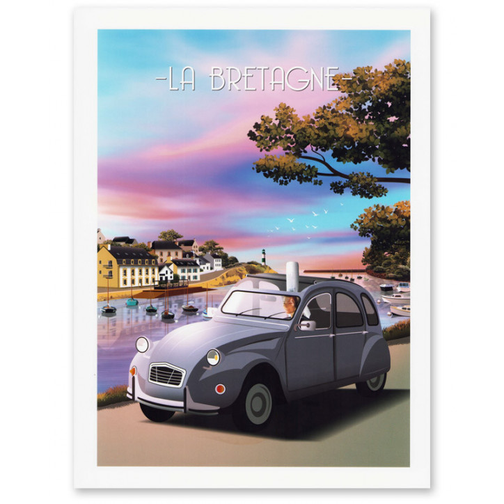 AFFICHE Bretagne, Bigoudène en 2 CV (30 x 40 cm)