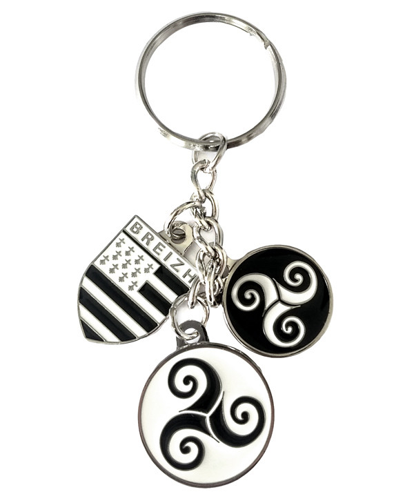 Porte-clés Dragon et Triskel, ovale- Porte-clés breton en métal