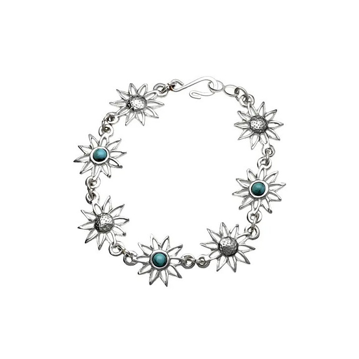 BRACELET, Fleurs de tournesol avec pierres turquoises