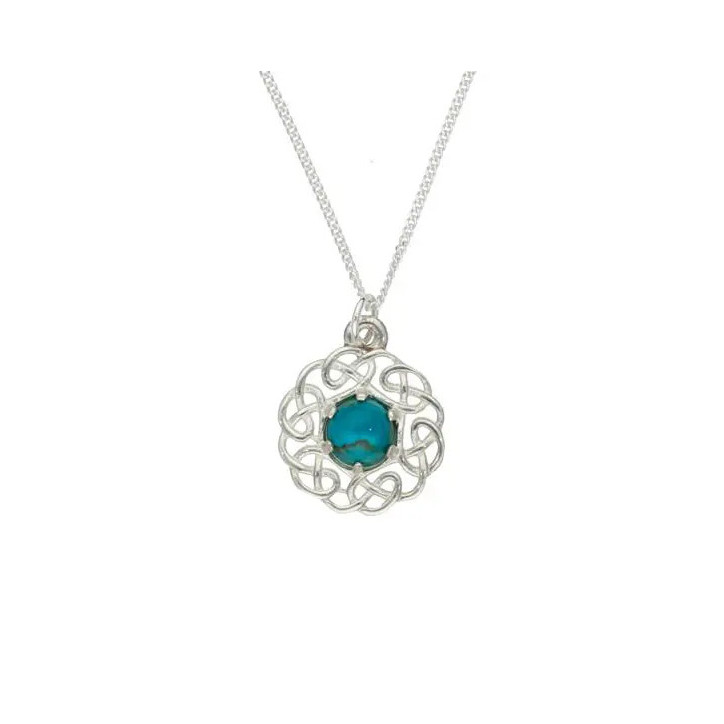 PENDENTIF en argent, Entrelacs et pierre turquoise