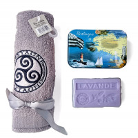 COFFRET LAVANDE : Serviette essuie-mains, Savon et sa boîte