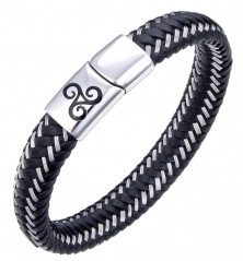 BRACELET TRISKEL - Tresse Cuir bleu et Acier