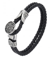 BRACELET TRISKEL - Cuir noir tressé