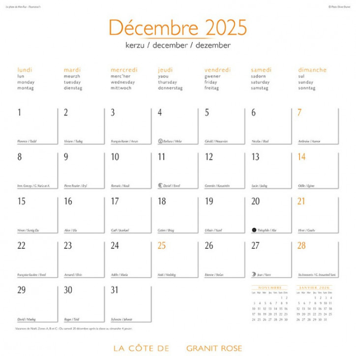 CALENDRIER 2025 CÔTE DE GRANIT ROSE