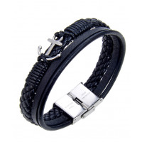 BRACELET ANCRE MARINE - Cuir noir